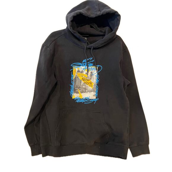 H&M Regular Fit New York Pullover Black Hoodie Mens L - Picture 1 of 4